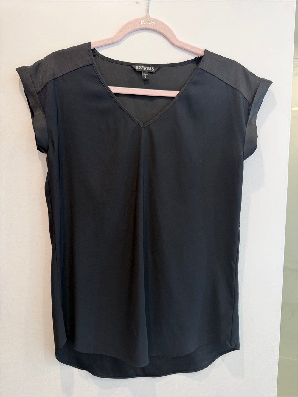 Express Black V-Neck Cap Sleeve Top